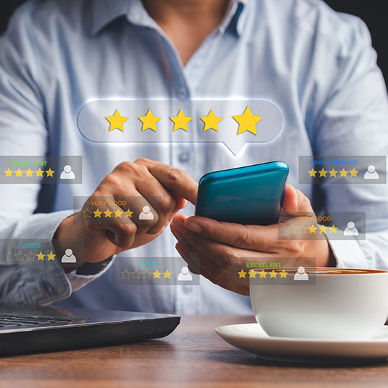 Person reading several reviews on their phone